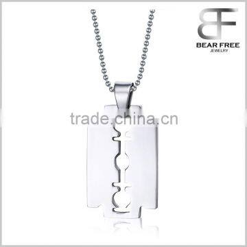 Stainless Steel Silver-Tone Razor Blade Pendant Necklace