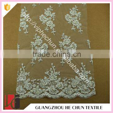 HC-6108-1 Hechun Clear Sequin Bead White Embroidery Net Bridal Lace Fabric photo-2