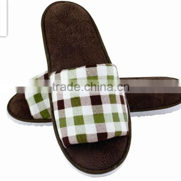 Cotton Plaid Material Open Toe EVA Sole Slipper for Hotel Hotel Amenities Suppliers