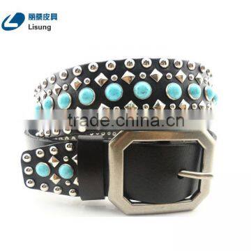 Lady Genuine Leather Turquoise Rhinestone Dress Strap Belt