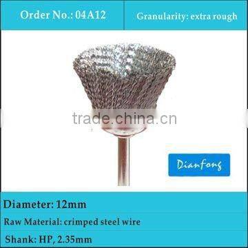 12mm HP shank cup shape crimped steel wire extra rough brushes for tough cleaning tasks