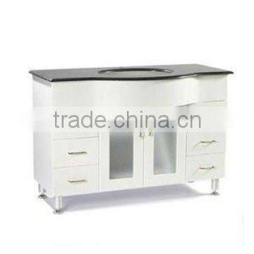 European Hot Sell White MDF Bathroom Cabinet Furniture with Glass Basin