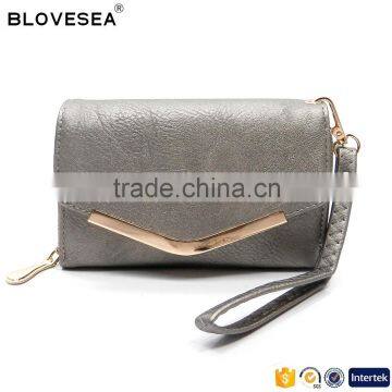 Sweet Lady Leisure Style Decorative Metal and Magnetic Snap Flap With Wrist Strap Smart Wallet