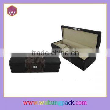 rectangle black wooden 6 pillow watch box with key& lock