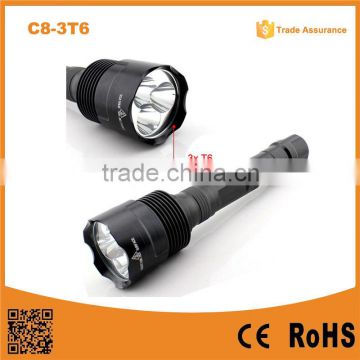 C8-3T6 Rechargeable 3*XML L2 T6 LED hight brightest flashlight 3800LM police xml t6 flashlight