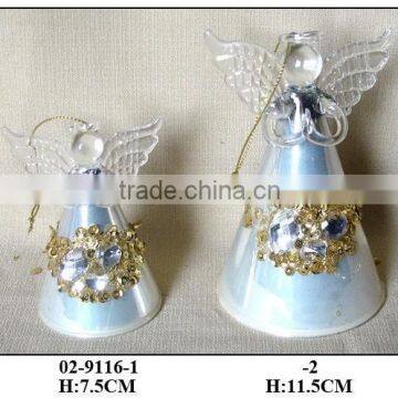 Chirstmas Champagne Hanging Glass Angel with Diamonds