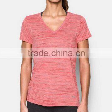 Custom women v neck stripe cotton polyester dri fit t shirt
