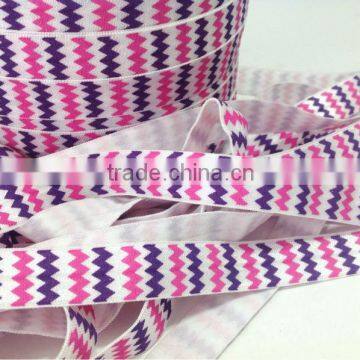 5/8 inch wholesale hot pink & purple chevron print fold over elastic trim