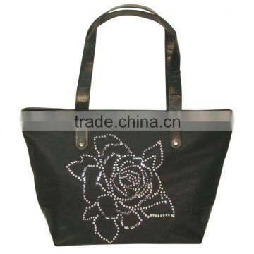 Fashion Polyester Handbag with Crystal Flower, Rhinestone Ladies Bag, D618A100088