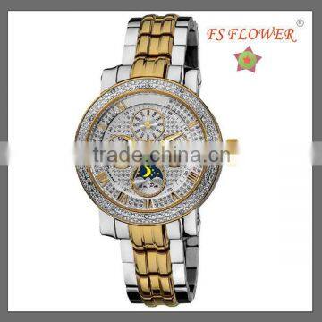 Two Tone Gold Watch Fashion Diamond Lady High Quality Japan Movt Quartz Watch Stainless Steel Watch