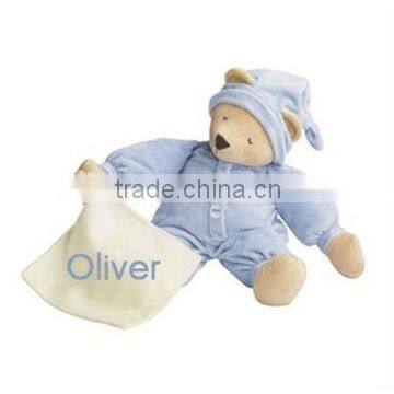 12" soft and cute Personalized Sleepyhead Bear with Security Blue Blanket Plush Baby Toy