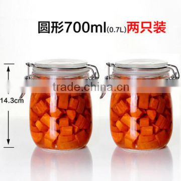 700ML High quality glass storage jar/glass jar with metal clip/glass airtight jar