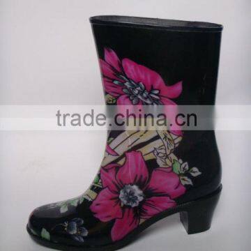 Beautiful printed women PVC rain boots