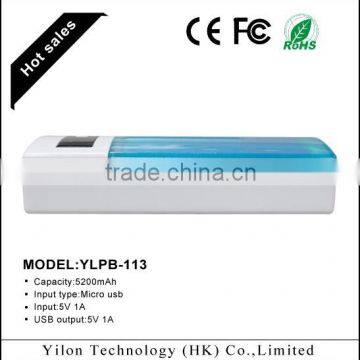 With micro usb cable ,18650 battery 5200 mah power bank with led light