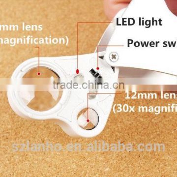 30X 60X Loupe 2LED Magnifier Jewelry identifying Magnifying 9889