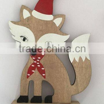 Wooden christmas fox with red santa clase hat xmas fox gifts for home decoration on topdesk