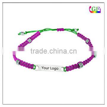 Customized logo design bar OEM pink rope woven bracelet