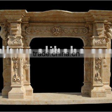 Hand Carved Marble Western European Fireplace With Statue Carved