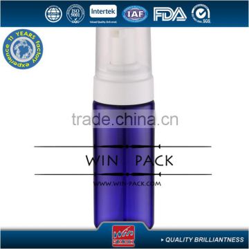 150ml round shape blue PET lotion bottle with white foam pump, lotion bottle manufacturer