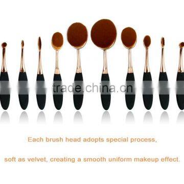 2016 Best selling products 10pcs makeup brushes set rose gold oval makeup brush