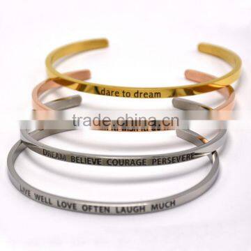 Personalized message engravable 18k gold plated cuff bangle