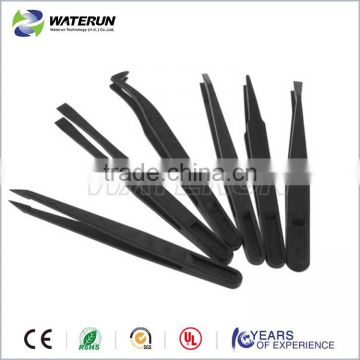 93304 conductive black plastic tweezers with plastic flat tip