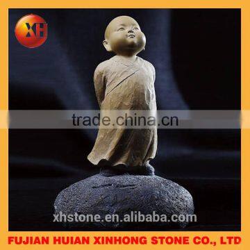 Cute Thinking Little Granite Monk Statue Home Deco Table Decoration photo-2