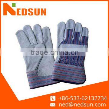 Durable half lining rubberized cuff leather stripe back safety gloves