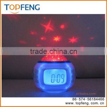 music and starry sky calendar/LED light clock/time date week and thermometer table alarm