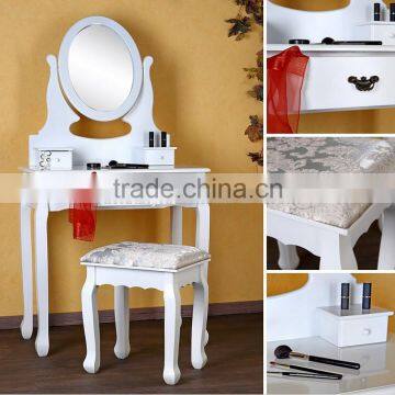 Bedroom Dressing Table With Stool and Mirror, Wooden Dresser, Make-up Set Bedroom Furniture