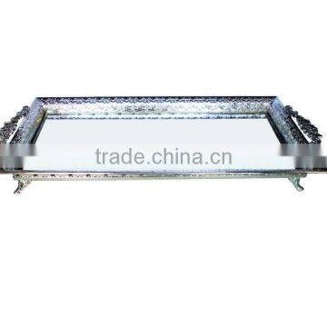 Gold & Silver Plated Metal Footed Serving Tray With Handles photo-2