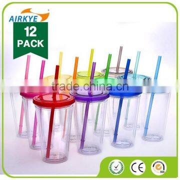 Single wall Insulated Plastic Drink Cup Glass w Curly Crazy Straw Travel Tumbler