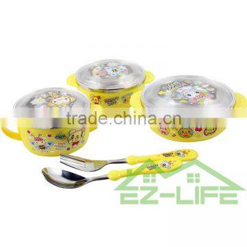 Stainless Steel Baby Food Feeding Bowls With Spoon and Fork Kids Cutlery Set photo-3