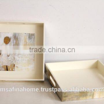 Square white horn lacquered serving tray