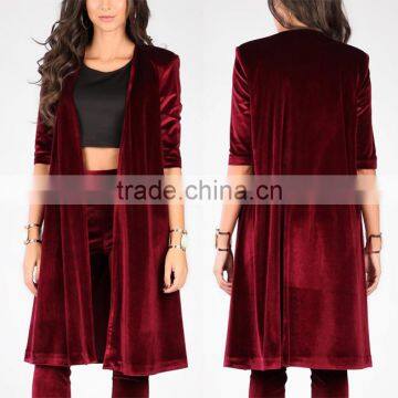 Cardigan Sweater Wholesale Luxurious Knee Length Fashion New Style Oversized Big Size Wine Velvet Open Cardigan