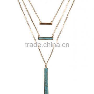Elegant Turquoise Material Multilevel Silver Necklace photo-2