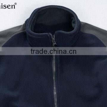 Oem Service Windproof Zipper-up Long Sleeves Dark Blue Plain Polar Fleece Men' Coat photo-2