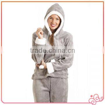 Fancy Fleece Hooded Set Grey Pajamas for Ladies photo-2