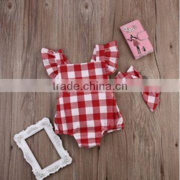 Boutique Spring Summer Outfits Plaid Hot Sale Cotton Kid Bodysuit Baby Clothing Romper photo-4