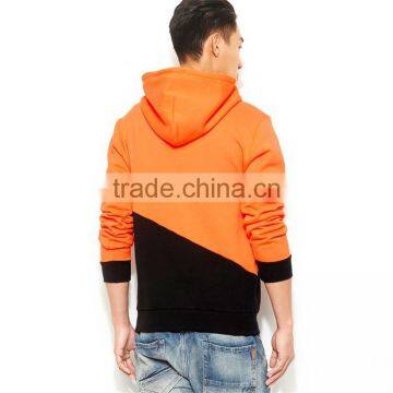 Orange and Black Contrast Color Hoodie With Earphone Hoodie Drawstring