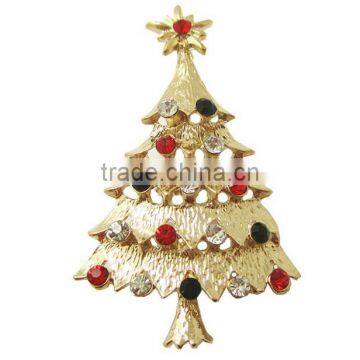 High end golden metal crystal Christmas tree brooch custom own style Christmas tree brooch for Christmas gifts 2016