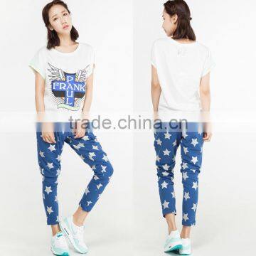 Most Fashionable Bright Gold Star Knitted Trousers Custom High Quality Cotton Casual Sport Pants in Guangzhou photo-2