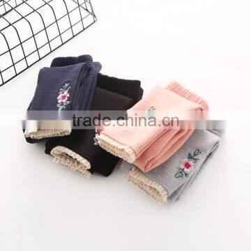 Winter solid color embroidery fleece leggings for kids girls