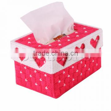 Plastic & Cotton Cross Stitch Tissue Box Red Heart Pattern 17cm x 11cm,1Set