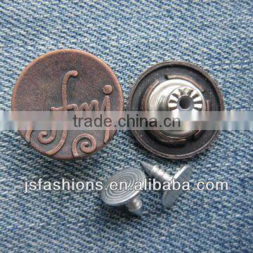 Customized alloy shank jeans button with vintage copper