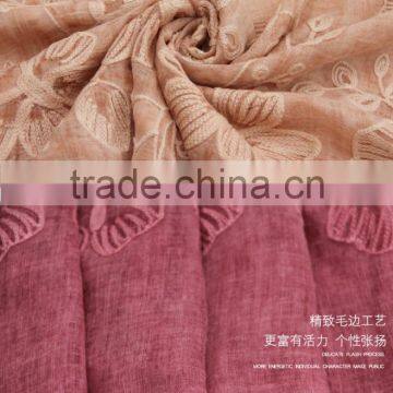 New Fashion Custom Embroidery Flower Plain Dyed Linon Viscose Hijab Scarf photo-4