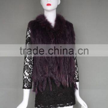 Modern fashion soft raccoon fur collar rabbit fur knitted vest with different designs