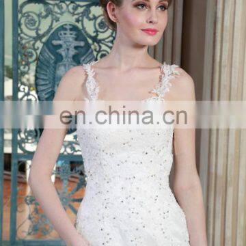 Exquisite Appliqued and Beaded See Through Back Mermaid Lace Straps Tulle Wedding Dress Bridal Gown photo-2