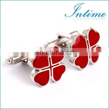 Lucky Four Leaf Red Clover Cuff Links High Quality