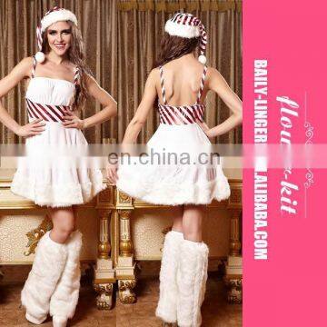 2015 Hot Sale Candy Cane Cutie Costume white babydoll mini dress